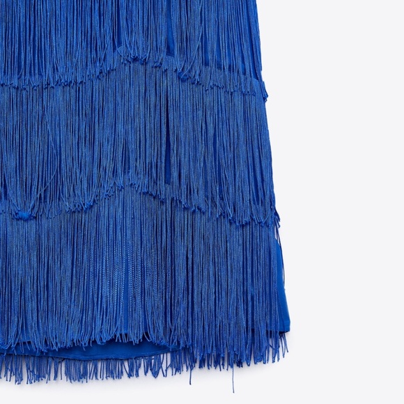 ZARA - Fringed Cobalt Blue Mini Dress - Picture 14 of 14